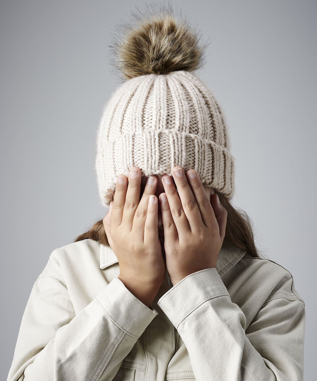 Infant/junior fur pom pom chunky beanie